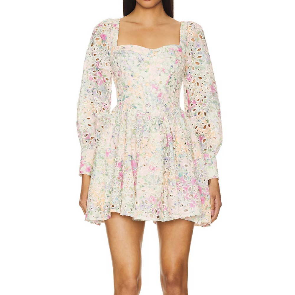 Bardot 'Lila' Eyelet Flounce Mini Dress in Pastel Floral (NWT)
